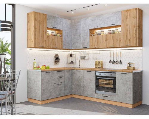 Vivat Кухня Флэт-02 Wotan Oak 2S/Temple Stone 2S 2340*1700/2400*600